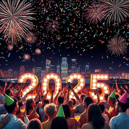 A vibrant and festive scene celebrating the New Year 2025