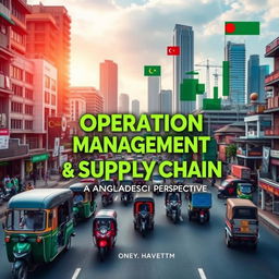 A visually engaging and informative book cover for 'Operation Management & Supply Chain: A Bangladeshi Perspective'