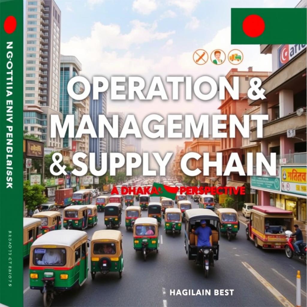 A visually engaging and informative book cover for 'Operation Management & Supply Chain: A Bangladeshi Perspective'