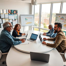 A scene depicting a university faculty meeting in a modern conference room
