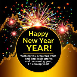 A festive and cheerful New Year greeting card designed for a trading enthusiast
