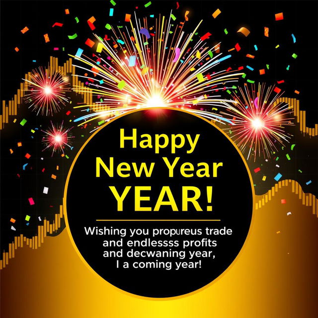 A festive and cheerful New Year greeting card designed for a trading enthusiast