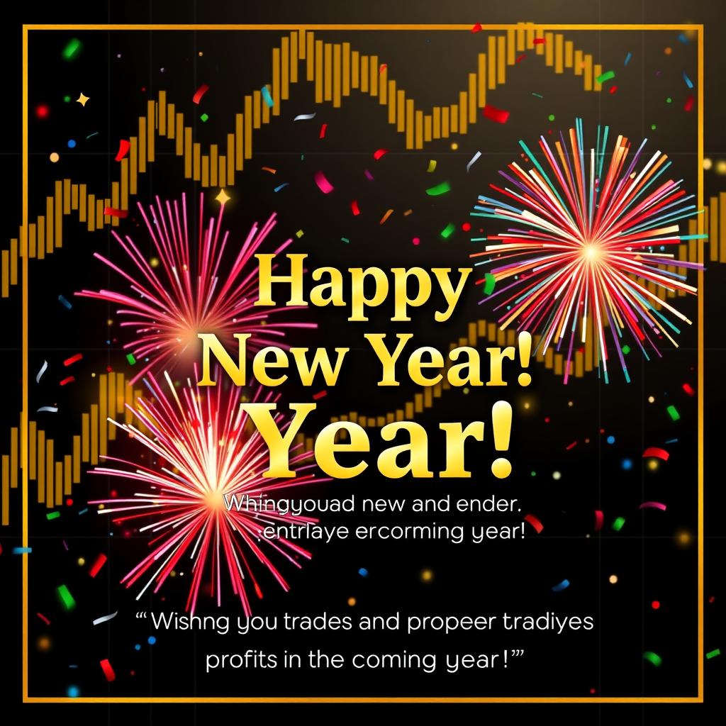 A festive and cheerful New Year greeting card designed for a trading enthusiast