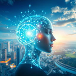 A captivating image of a harmonious blend between AI and human elements, showcasing advanced technology intertwined with organic human features