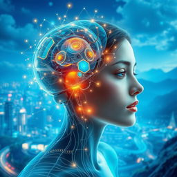 A captivating image of a harmonious blend between AI and human elements, showcasing advanced technology intertwined with organic human features