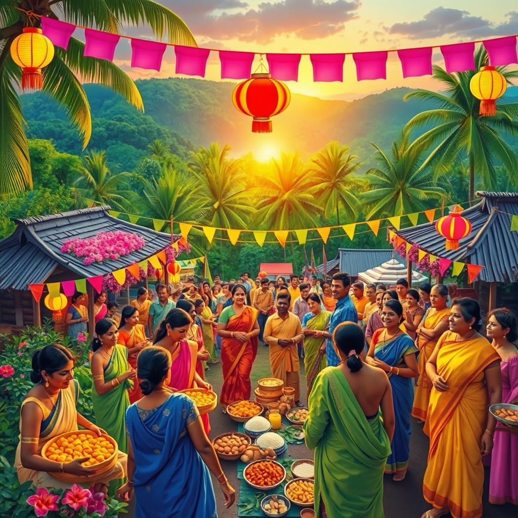 A vibrant and festive celebration of the New Year in a Sri Lankan village