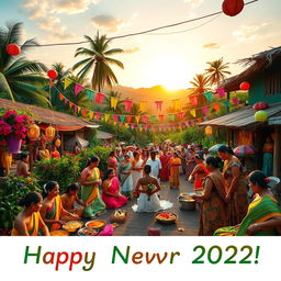 A vibrant and festive celebration of the New Year in a Sri Lankan village