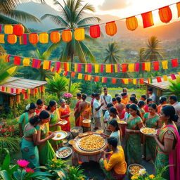A vibrant and festive celebration of the New Year in a Sri Lankan village