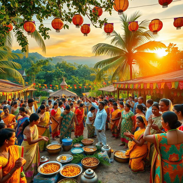 A vibrant and festive celebration of the New Year in a Sri Lankan village