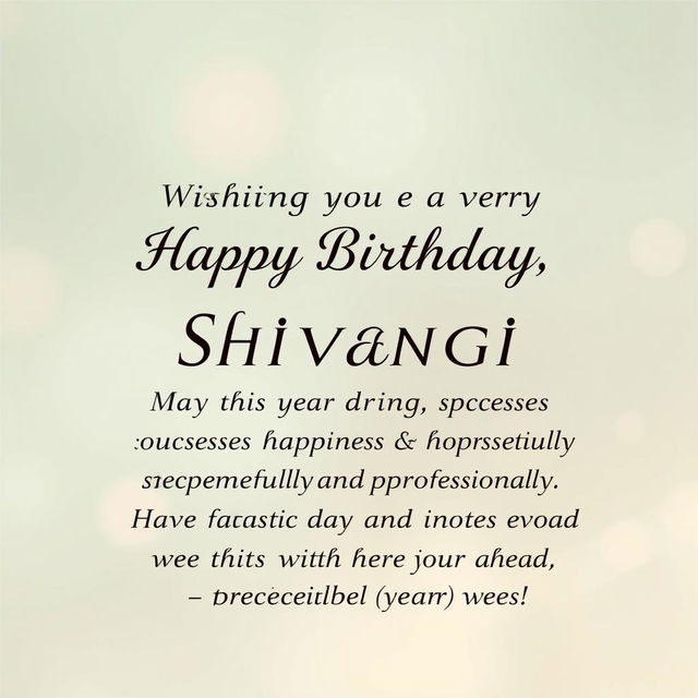 A beautifully designed greeting card featuring the following message: "Wishing you a very Happy Birthday, Shivangi, and a Happy New Year! May this year bring you success, happiness, and wonderful opportunities both personally and professionally