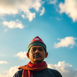 An individual wearing a traditional Nepali Dhaka topi, exuding pride and cultural charm