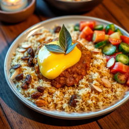 A beautifully arranged plate of Bobotie, the traditional South African dish