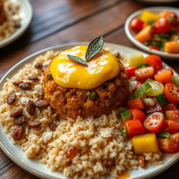 A beautifully arranged plate of Bobotie, the traditional South African dish