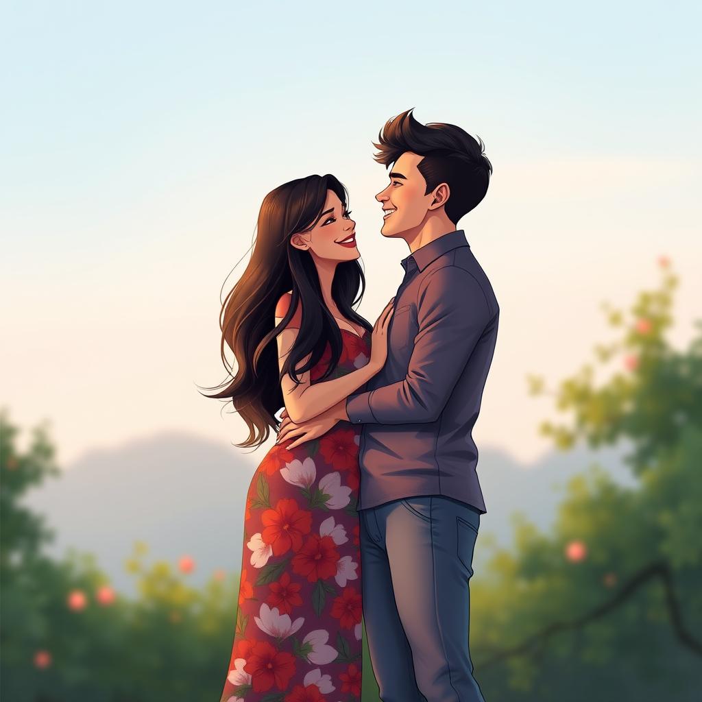 Create a digital illustration of a couple standing together