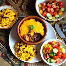 A beautifully plated authentic Bobotie, a traditional South African dish, served in a rustic ceramic bowl