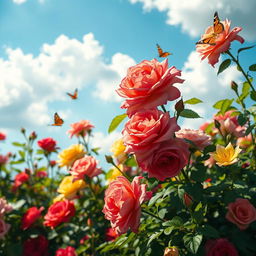 A stunningly detailed and artistic depiction of a beautiful flower garden in full bloom