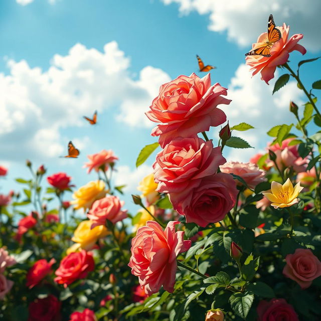 A stunningly detailed and artistic depiction of a beautiful flower garden in full bloom