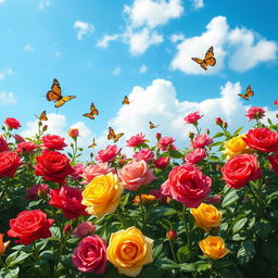 A stunningly detailed and artistic depiction of a beautiful flower garden in full bloom