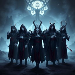 A captivating scene featuring the six Archons from Genshin Impact: Zhongli, Venti, Shongun Ei, Nahida, Focalors, and Mavuika, standing in a circle