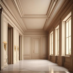 Render a neoclassical room, notable for its crooked short walls, emphasizing on intricate detailing typical of the neoclassical style