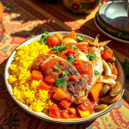 A vibrant and enticing plate of Thieboudienne, the traditional Senegalese dish