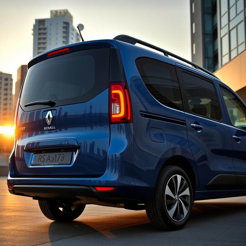 A striking alternative view of the rear side of a Renault Lodgy, showcasing its unique design elements such as the sleek tail lights, a modern bumper, and a stylish roofline