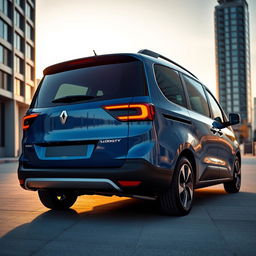 A striking alternative view of the rear side of a Renault Lodgy, showcasing its unique design elements such as the sleek tail lights, a modern bumper, and a stylish roofline