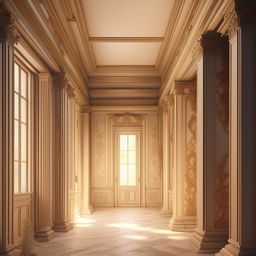 Render a neoclassical room, notable for its crooked short walls, emphasizing on intricate detailing typical of the neoclassical style