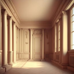 Render a neoclassical room, notable for its crooked short walls, emphasizing on intricate detailing typical of the neoclassical style