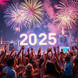 A vibrant New Year's celebration scene welcoming the year 2025