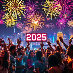 A vibrant New Year's celebration scene welcoming the year 2025