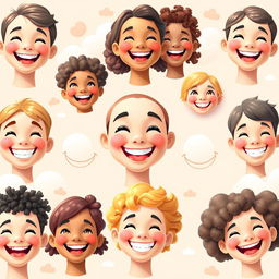 A series of faces showcasing different smile styles and expressions, highlighting the beauty and diversity of smiles