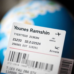 A realistic close-up photograph of an airline ticket to Armenia