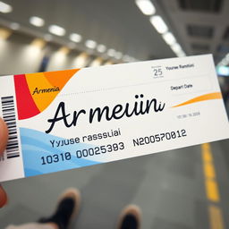 A detailed photo of a plane ticket to Armenia