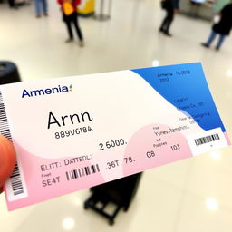 A detailed photo of a plane ticket to Armenia