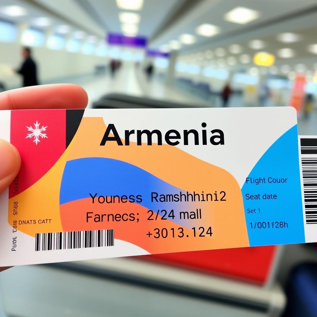 A detailed photo of a plane ticket to Armenia