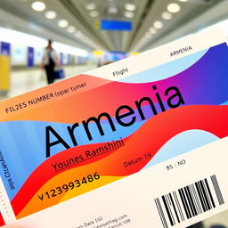A detailed photo of a plane ticket to Armenia