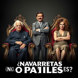 A movie poster featuring a wise-looking grandfather and a regal grandmother sitting elegantly on two ornate thrones