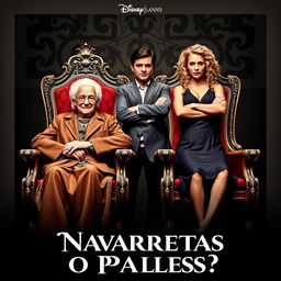 A movie poster featuring a wise-looking grandfather and a regal grandmother sitting elegantly on two ornate thrones