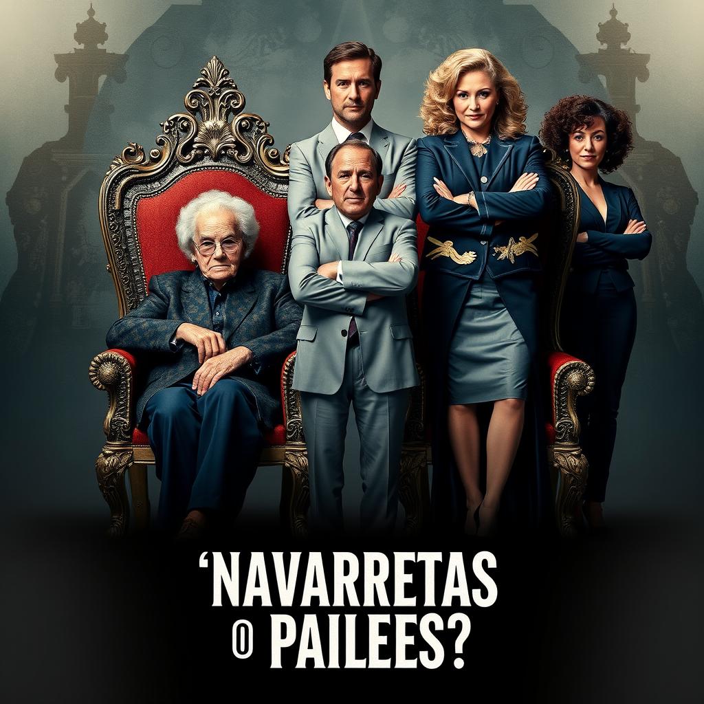 A movie poster featuring a wise-looking grandfather and a regal grandmother sitting elegantly on two ornate thrones