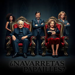 A movie poster featuring a wise-looking grandfather and a regal grandmother sitting elegantly on two ornate thrones