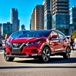 A sleek and modern Nissan Qashqai J11 parked in a picturesque urban setting, showcasing its stylish design and distinctive features