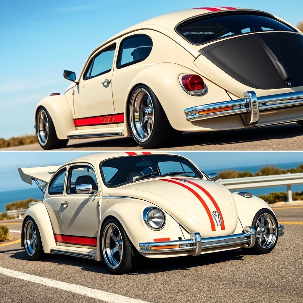 A modified 1969 VW Beetle with sporty details and contemporary upgrades