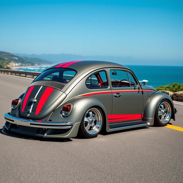 A modified 1969 VW Beetle with sporty details and contemporary upgrades