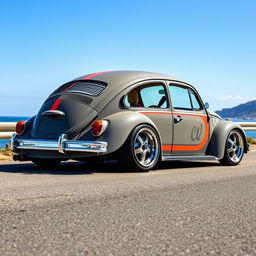 A modified 1969 VW Beetle with sporty details and contemporary upgrades