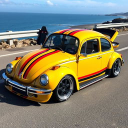 A modified 1969 VW Beetle with sporty details and contemporary upgrades