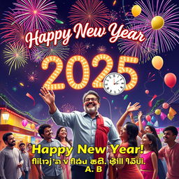 A vibrant and festive New Year celebration scene depicting the year 2025