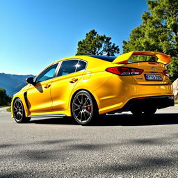 A stunning yellow Hyundai Type R car, showcasing a sleek and sporty design