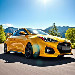 A stunning yellow Hyundai Type R car, showcasing a sleek and sporty design