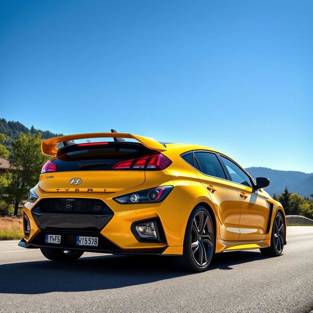 A stunning yellow Hyundai Type R car, showcasing a sleek and sporty design